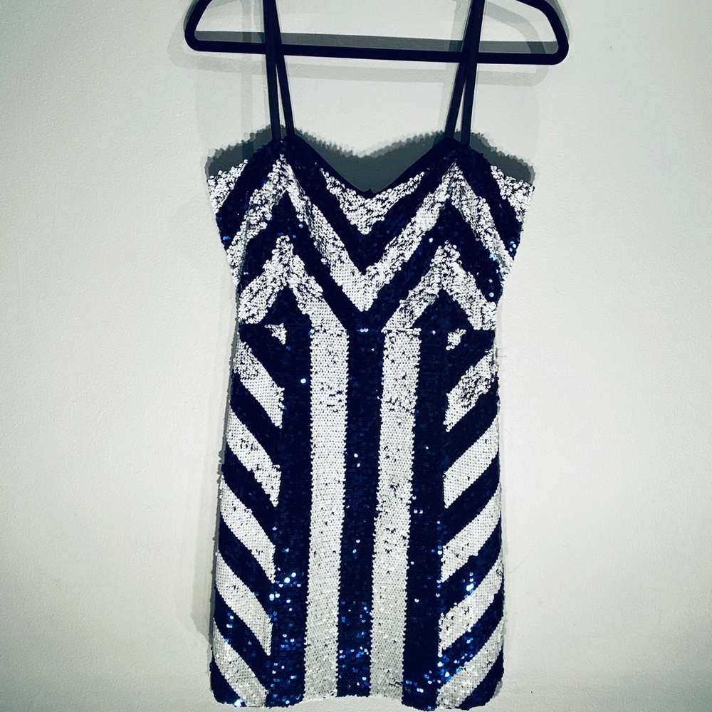 Sexy Sequined Navy/ White Dress**Small $148 - Picture 2 of 6